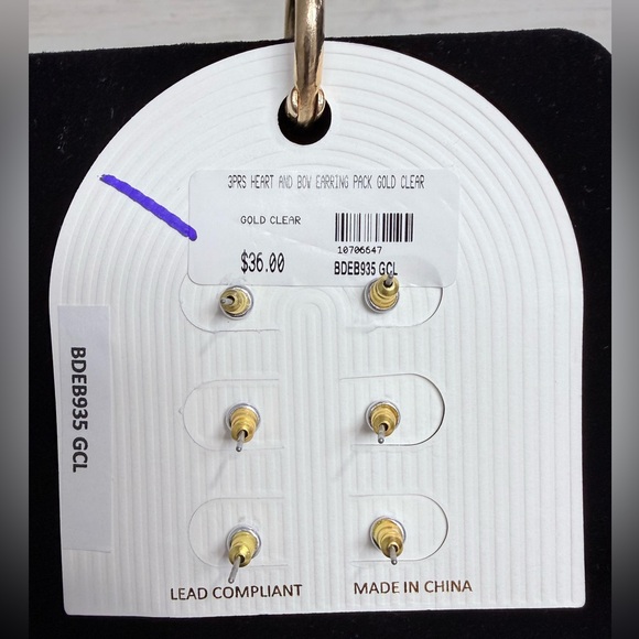 Gold Heart and Bow Earring Set - 3 pairs - Picture 2 of 2